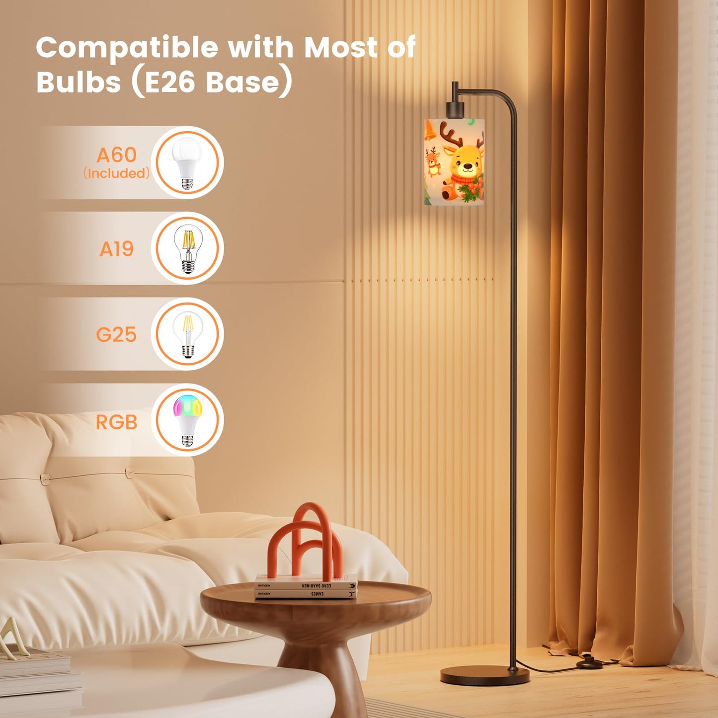 SIBRILLE Kids Floor Lamp with Linen Shade, Dimmable Tall Standing Lamp with Remote Control & 3 Color Temperatures, Modern Floor Lamps for Living Room Bedroom Kids Room, 9W LED Bulb Included