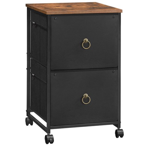 HOOBRO 2 Drawer Mobile File Cabinet, Rolling Printer Stand, Vertical Filing Cabinet, Office Drawers, Filing Cart for Home Office, A4/Letter Size, Nonwovens Drawer, Black and Rustic Brown BFK20WJ01