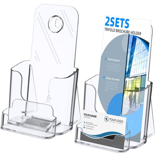 Feifeiya 4 Packs 4 Inch Acrylic Brochure and Business Card Holder, Wall Mount Pamphlet Display Stand Flyer Brochure Display Rack for Business Magazine Pamphlet Booklets Menu Journals Book