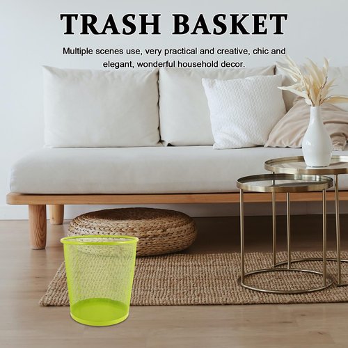 Ciieeo Green Mesh Trash Cans Mesh Office Trash Can Open Top Metal Wire Wastebaskets Waste Basket for Near Desk Garbage Can Recycling Garbage Container Bin 26.5x28cm