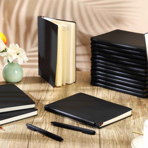 Jetec 30 Pack Notebooks Journals with 30 Pens, Bulk A5 Softcover Leather Notepad Journal with Pen for School Business Work Writing, 200 Pages(Black, Solid)