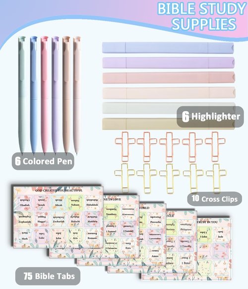Bible Journaling Kit - Bible Highlighters, No Bleed Pens & Cross Paper Clips | Complete Set