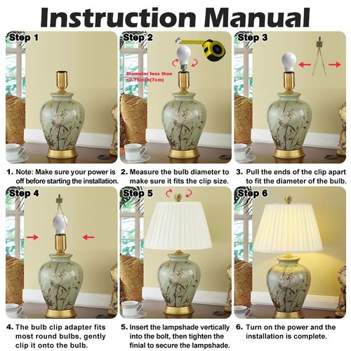 Asjeumt 2 Pieces Lamp Shade Light Bulb Clip Adapter Kit, Antique Brass Lampshade Holder with Round Top Finial, No Harp Required, Clip on Bulb, DIY Replacement Repair Table & Floor Light Metal Parts