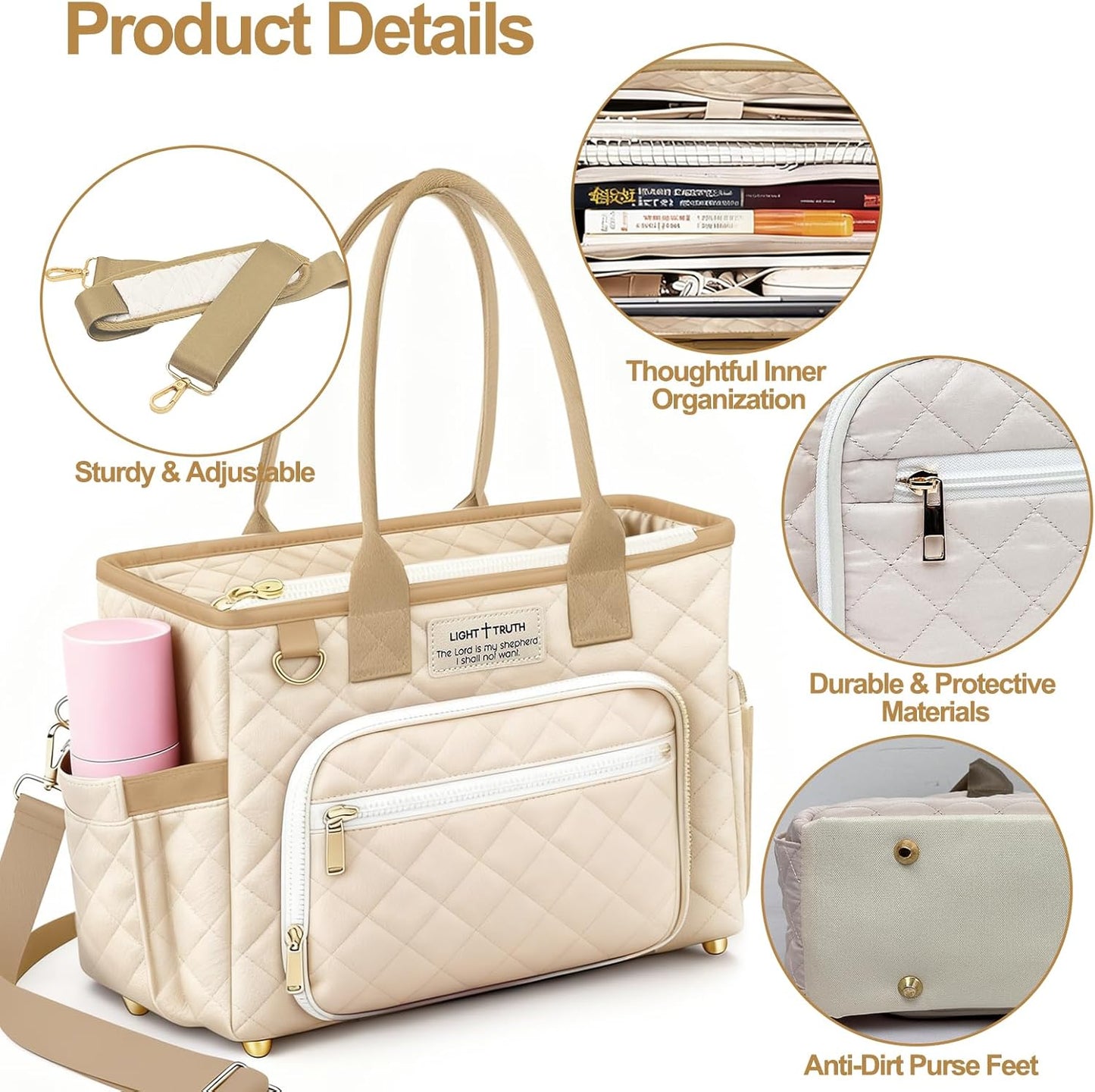VERONLY Large Bible Tote Bag - Stylish Organizer with Bible Cover & Pockets for Women | Perfect Christian Gift