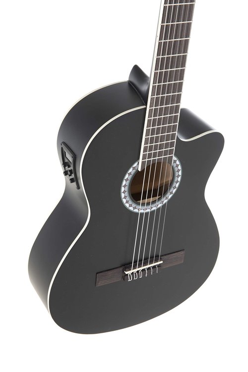 GEWA E-Acoustic Classical Guitar BASIC, Classical Guitar (Lime Body, Nickel Silver Frets, Chrome Plated Tuners, Water-Based Matt Finish, Scale Length: 650 mm, Nut Width: 52 mm), Black
