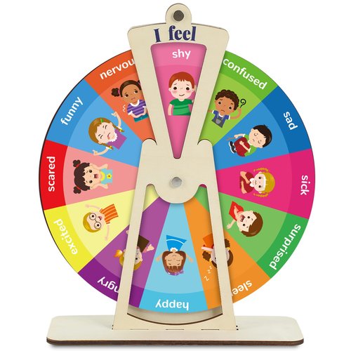 Wooden Feelings Wheel Emotion Wheel with Stand 9.5Inch Therapy Office Desk Decor Expression Emotions Chart Mental Health Gifts Therapist Must Have Feelings Poster Sign Emotional Psychology Tool Decor