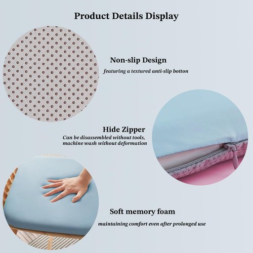 Yaspetala Non-Slip Sky Blue Square Seat Cushions Set of 2 - Comfortable Chair Pads with Removable Cover (15"x15"x1.7") for Kitchen, Office, Car & Indoor Use