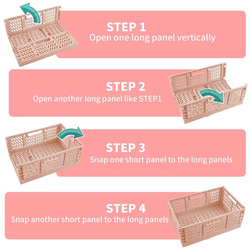 Domiella 2-Pack Crates for Storage, Storage Crates Plastic Stackable, Foldable Crate for Office Home Kitchen Bedroom Bathroom (Large, Gray)