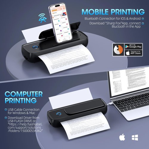 GUTHERREN Portable Thermal Printer, Wireless & Bluetooth Mini Inkless Printer for Travel, Office, Home, Supports 8.5x11inch, Compatible with iPhone, Android, Laptop(Black)