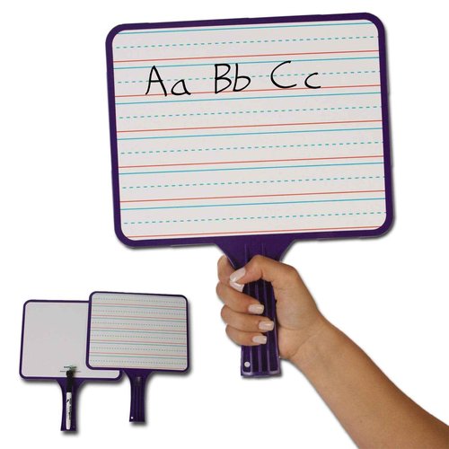 KleenSlate Blank/Lined 2-Sided Rectangular Dry Erase Paddles with Markers, Class Set of 10