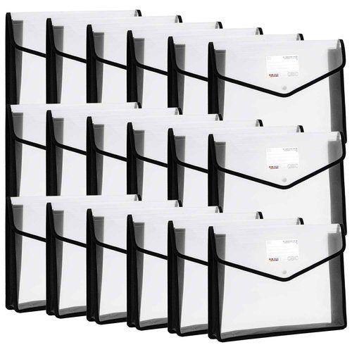 YoeeJob Plastic File Folders Legal Size Expandable Document Folder with Snap Button Closure, A4 Expanding File Wallet Envelopes Pouch with Label Pocket, 18 Packs, Black