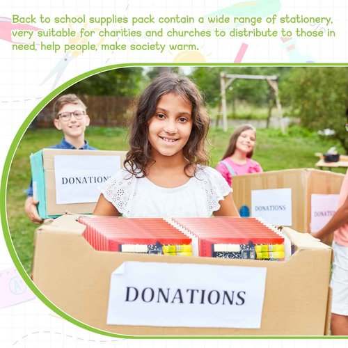AmazingSpark 12 Sets Back to School Supplies Kit for Students Grade 7-12 Donation Kits Back to School Supplies Bundle Essentials Includes Folder Highlighters Crayons Notebooks Scissors and More