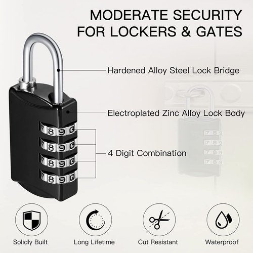 Skiennix 4-Digit Combination Lock - Waterproof Keyless Padlock for Travel, Gym, and Outdoor Use | Black, 100 Pcs
