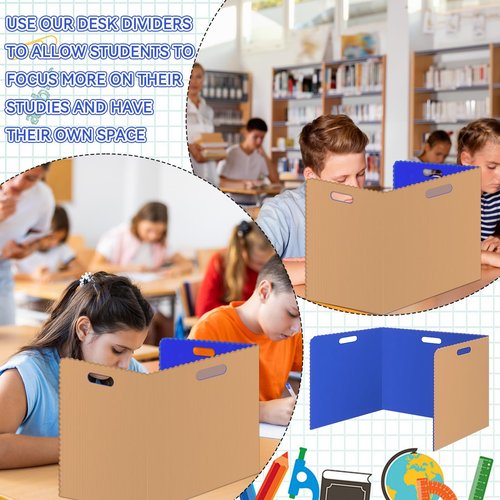 12 Pcs Privacy Folders for Students Blue Desk Dividers Classroom Test Dividers Privacy Boards for Student Desks Privacy Panel Partitions Trifold Desk Dividers for School