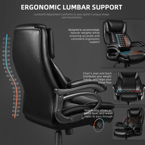 VITESSE 500lbs Heavy Duty Office Chair for Low Back Pain Relief, Big and Tall Office Chair with Ergonomic Lumbar Support, High Back Executive Chair with Quiet Rubber Wheel