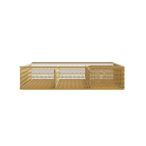 Martha Stewart Ryder Gold Mesh Metal 6 Compartment Large Desk Drawer Organizer for Accessories and Office Supplies