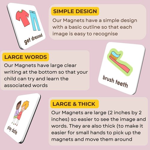 Look Lola Magnetic Daily Visual Schedule for Kids at Home - Create Your Own Routine Chart for Kids & Toddlers (Morning and Bedtime) - Autism ADHD (72 Magnets + Board)