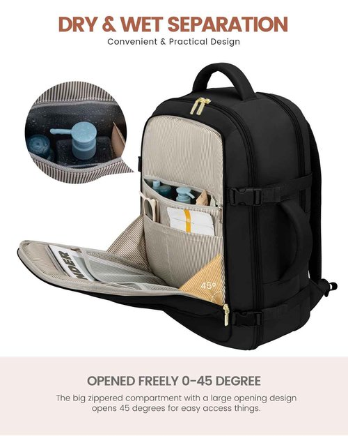 LOVEVOOK Carry on Backpack, 50L Large Travel Backpack For Airplanes, TSA Personal Item Travel Bag, Waterproof Daypack Fits 18 Inch Laptop, Business Weekender Overnight With 3 Packing Cubes, Black