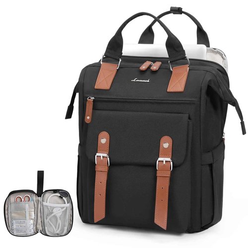 LOVEVOOK Laptop Backpack, Travel Bag with 17.3 inch Laptop Compartment, Water Resistant Teacher Nurse Doctor Work Bag, Anti-theft Daypack, Black Brown