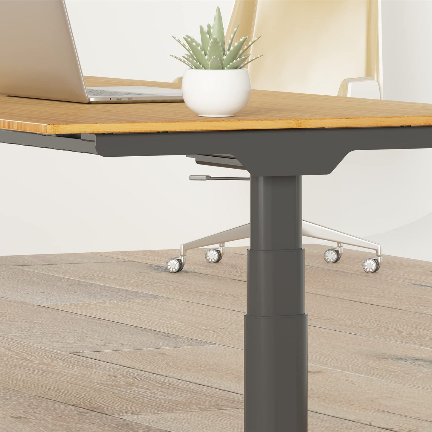 FLEXISPOT EC8 Pro 3 Stages Dual Motor Electric Standing Desk with Round Frame 78x30 Inch Bamboo Whole-Piece Board Height Adjustable Desk Electric Stand Up Desk(Black Frame + Bamboo Desktop)