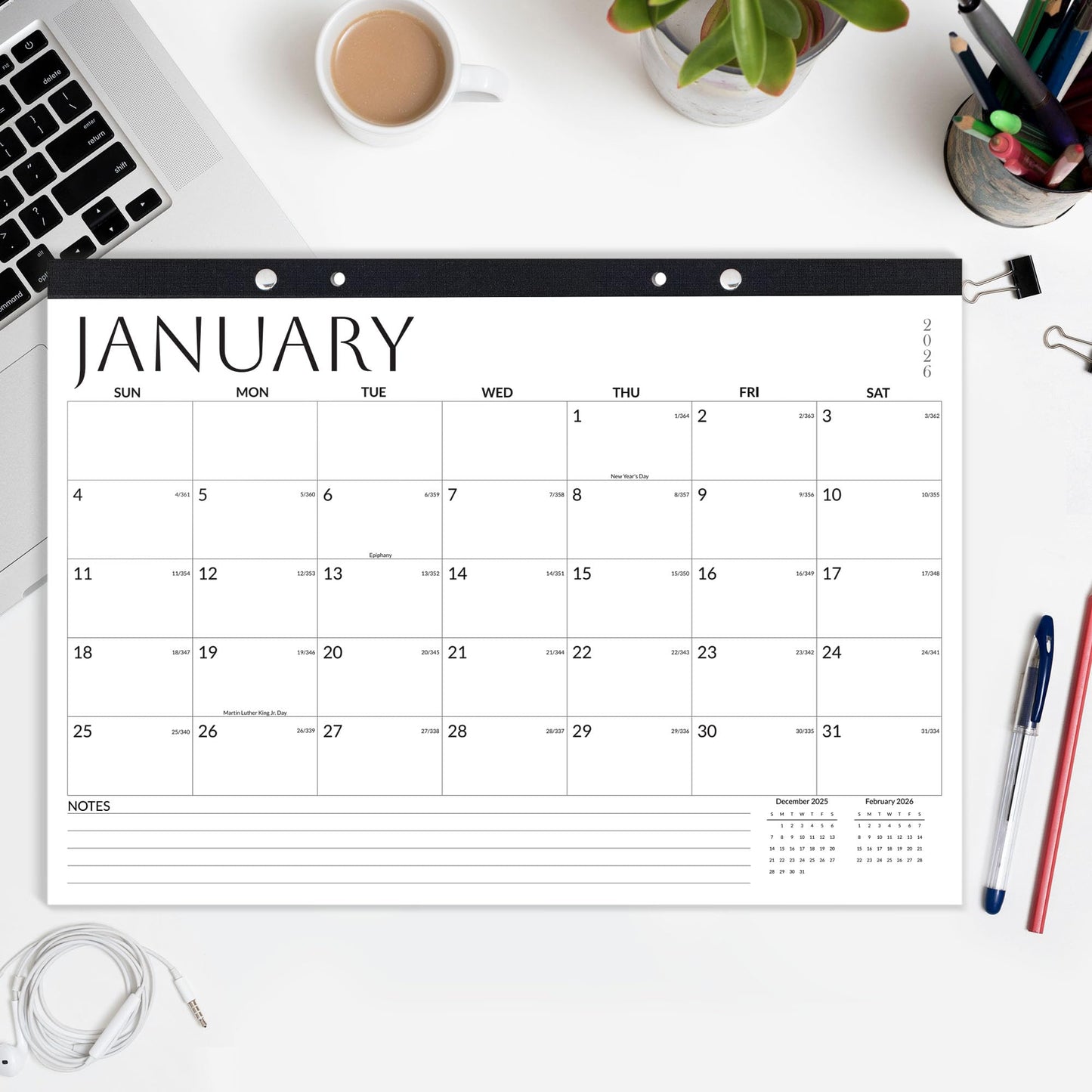 SUNEE 2026 Desk Calendar - 18 Month Calendar Oct 2025 - Mar 2027, 17" x 12" Desktop Calendar 2026 with Notes, for Planning, Organizing in Family, School or Office, White 2026 Calendar