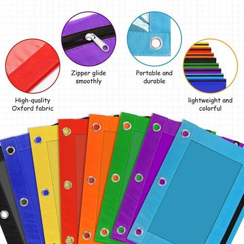 IKAYAS 40Pcs Colorful Pencil Pouch for 3 Ring Binder, 3 Ring Binder Pencil Pouch Bags for Classroom, Bulk Pencil Case Pencil Box