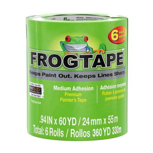FrogTape Multi-Surface Painters Tape with PAINTBLOCK, 1 Inch Wide (0.94 In. x 60 Yds), Medium Adhesion, Green, 6 Rolls (240659)