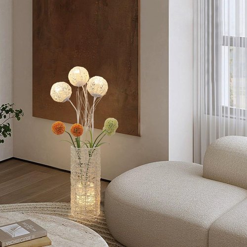 Modern Pastoral LED Floor Lamp: Decorative Hand-Woven Rattan Flower Night Light - Creative Standing Smart Lamp for Reading Living Room Bedroom Tea Room Club