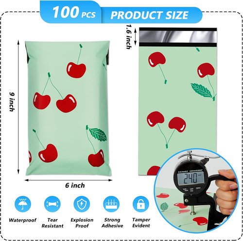 Cherry | Waterproof Poly Mailers - 6x9 Inch, 100 Pcs Tear-Resistant Shipping Bags for Clothing