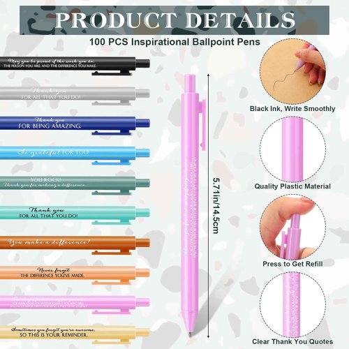 PerKoop 100 Sets Christmas Mini Pocket Notebook with Pens Bulk Motivational Employee Appreciation Gifts Inspirational Marbling Notepad with Colorful Pens for Teacher Coworker Team