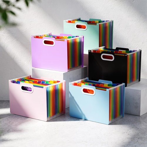 Comix Accordion File Organizer - 13 Pocket Expanding Folder | Portable A4 Document Holder in Pink