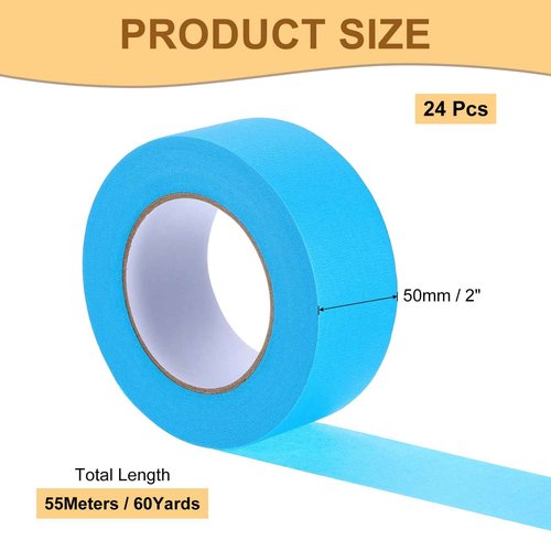 Rebower Masking Tape Blue Painters Tape Paper Tape [for Crafts DIY Walls Painting Packing Automotive Home Decoration Teaching]- 2 Inch x 60 Yards/24 Rolls