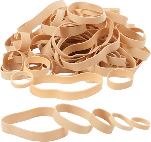 HAIDIBAO Rubber Bands - Assorted Sizes, 65 Pcs Beige Mixed Wide Elastic Bands for Office Use | 1.5in & 2in