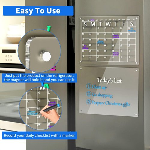 AITEE Acrylic Magnetic Dry Erase Board Set - Clear Refrigerator Calendar & Planner | 16"x12" with 6 Markers