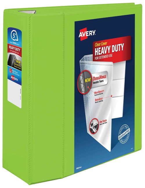 Avery Heavy-Duty View 3 Ring Binder, 5 Inch One Touch EZD Rings, 2.3/4.8 Inch Spine, 1 Chartreuse Binder (79815)