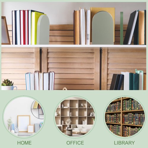 Honoson 4 Pcs Boho Wood Bookends Back to School Sage Green Wooden Book Stands Decorative Non Skid Book Stoppers for Books Cds Videos Albums Office Desktop Shelves