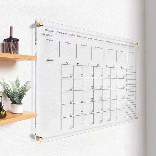 Classic Acrylic Calendar for Wall | Oversize| Clear Home Office Glass Calander Dry Erase Board Large Reusable Whiteboard Big Monthly Family Planner 9X Liquid Chalk Markers (24" X 18")