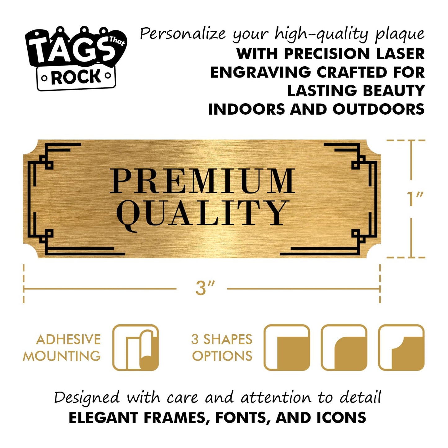 Personalized Engraved Name Plate 3" x 1" – Custom Metal Label for Trophy, Picture Frame, Plaque, Urn, Shadow Box – Gold – Self Adhesive Backing – Custom Text Laser Engraved