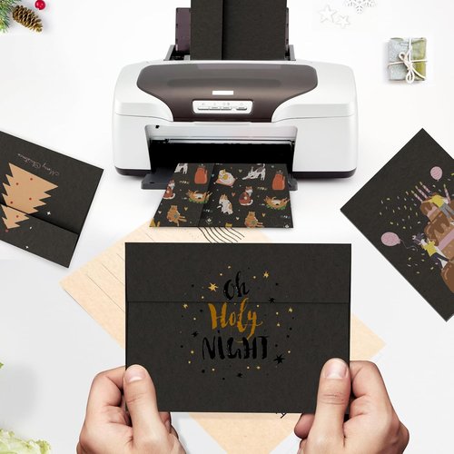 Goefun Black A7 Envelopes - 100 Pack Self-Seal Printable for Invitations & Greeting Cards | 5.25 x 7.25 in, 120GSM