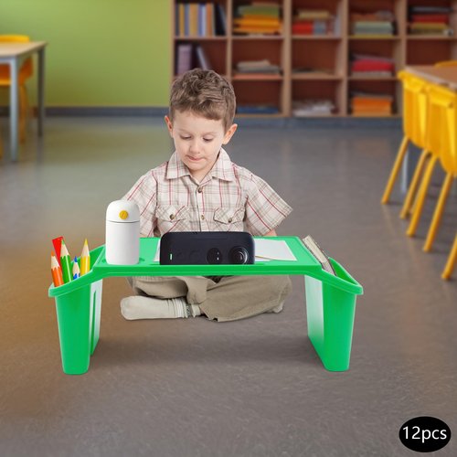 12 Pcs Kids Lap Desk Bulk Plastic Tray Lap Table Portable Breakfast Lap Storage Trays with Side Pockets & Slots Stackable Activity Table Laps Top Desk Tray for Kids Students Work Study School