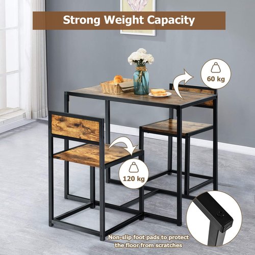 Giantex 3 Piece Dining Set, Industrial Dining Table with 2 Chairs, Small Kitchen Table Set with Metal Frame, Compact Bistro Table Set, Pub Breakfast Table for Small Space, Apartment (Antique)
