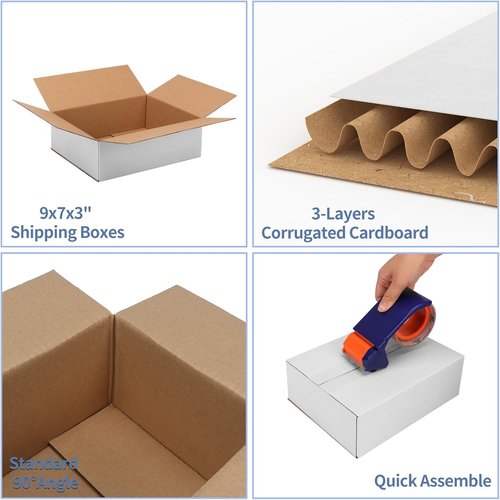 Hoikwo Shipping Boxes - Set of 30 White Corrugated Cardboard Boxes for Small Business Packaging