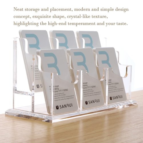 YUXUN Business Card Holder Display for Desk, Multiple Vertical Cards Stand, 6 Slots Clear Acrylic Business Card Case for Women and Men (6 Slot V)