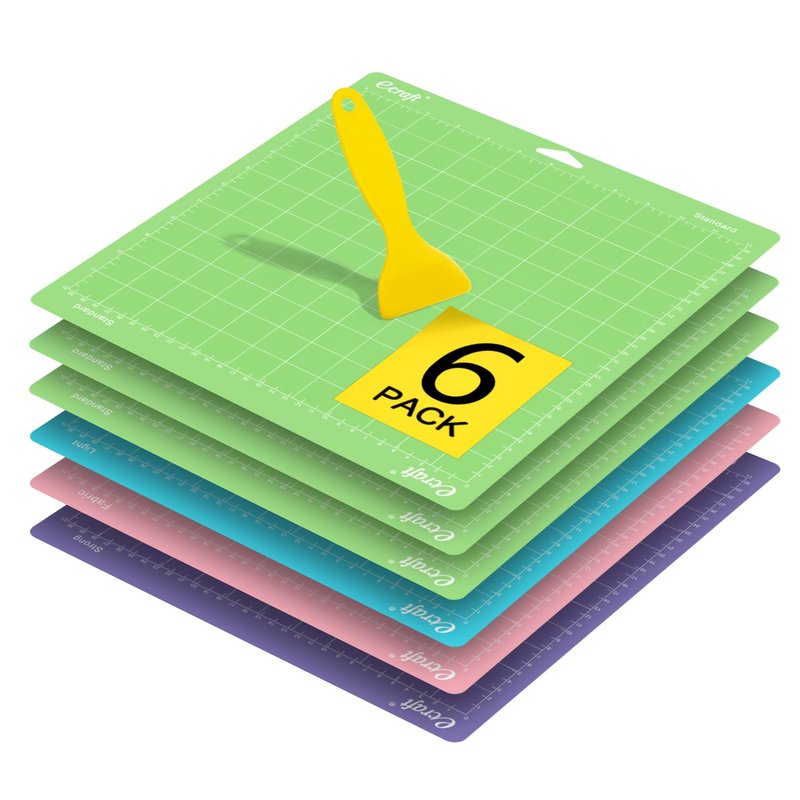 Ecraft 12x12 Cutting Mat 6-Pack (Standard, Light, Strong, Fabric Adhesive) Compatible with Cricut Maker 3/4/Maker, Explore 3/4/Air 2/One, Multi Adhesive Sticky Craft Mats Accessories