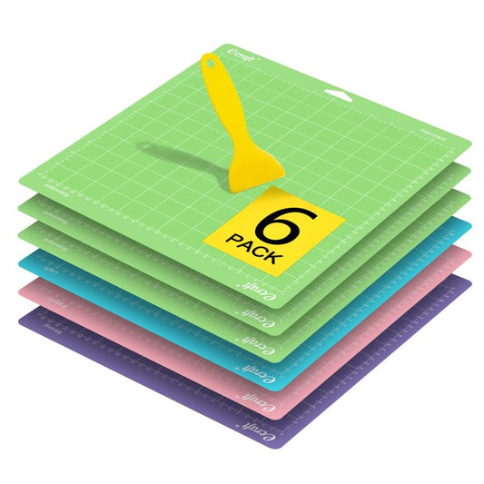 Ecraft 12x12 Cutting Mat 6-Pack (Standard, Light, Strong, Fabric Adhesive) Compatible with Cricut Maker 3/4/Maker, Explore 3/4/Air 2/One, Multi Adhesive Sticky Craft Mats Accessories