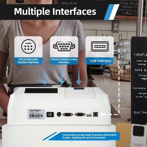 Electronic Cash Register for Small Businesses, Electronic Pos System Cash Drawer with Anti-Slip Feet, Commercial Cash Register for Barcode Scanners, Small Ticket Printers, Electronic Scales
