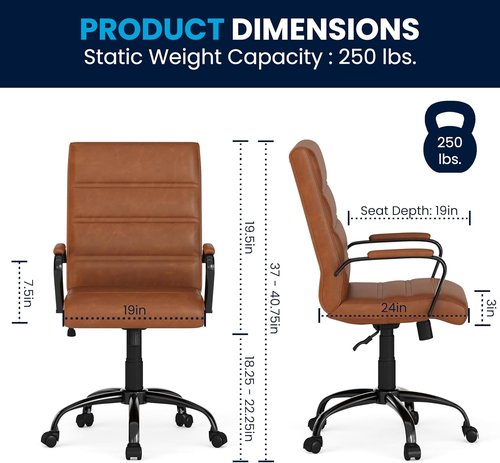 Flash Furniture Whitney Mid-Back Desk Chair - Brown LeatherSoft Executive Swivel Chair | Stylish Black Frame
