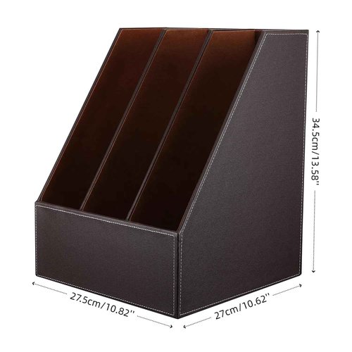 KINGFOM Desktop Wooden Leatherette Magazine File Holder-Organizer-3 Compartment Stand Rack-Papers Storage Box (brown)