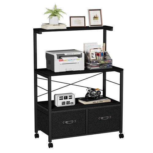 VECELO Large Printer Stand on Brakble Castors, Mobile File Cabinet with 3 Tier Shelf, 2 Drawer Lateral File-Cabinet for Filing Organization, fits Letter Size for Home Office, Black