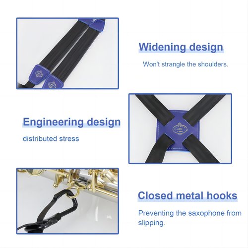 Saxophone Sax Black Double Shoulder Strap for Baritone Alto Tenor Soprano Sax,Super Fiber,Metal Hook,Musical Instruments Accessories Parts